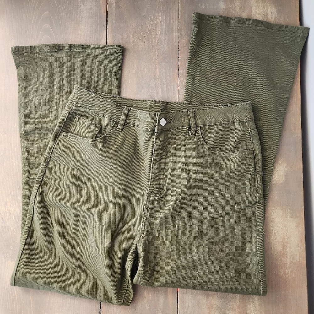SHEIN Green Khaki Wide Leg Jeans - Size 1X - Picture 3 of 12